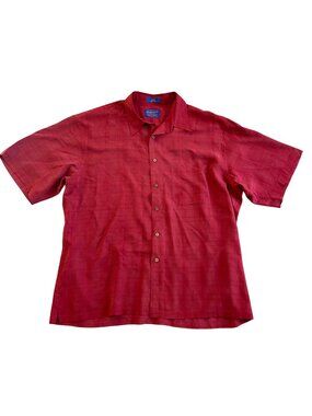 Pendleton Men's Sz XL Red 100% Silk Short Sleeve Button-Up Shirt